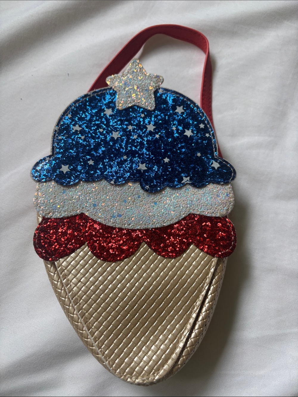 Glitter Ice Cream Cone Bag - Patriotic Red, Blue, Silver